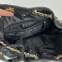 Grand sac à bandoulière en cuir Michael Kors Tote Purse Handbag Noir Or MK