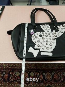 Grand sac à main de médecin Playboy Vtg 2010 noir et blanc avec grands clous en argent 22x13