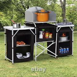 Grande table de cuisine pliante pour camping avec support de rangement portable pour barbecue extérieur
