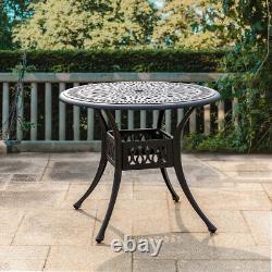 Grande table de patio ronde en aluminium coulé de 90 cm avec trou pour parasol à l'extérieur