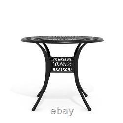 Grande table de patio ronde en aluminium coulé de 90 cm avec trou pour parasol à l'extérieur