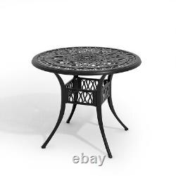 Grande table de patio ronde en aluminium coulé de 90 cm avec trou pour parasol à l'extérieur