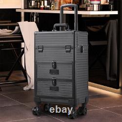 Grande valise à maquillage 3 en 1 Vanity Beauty Cosmetic Case sur roulettes vert or