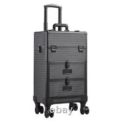 Grande valise à maquillage 3 en 1 Vanity Beauty Cosmetic Case sur roulettes vert or