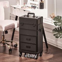 Grande valise de maquillage à roulettes, valise de beauté avec tiroir