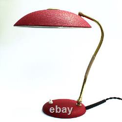 Lampe de bureau vintage en métal rouge et laiton de style Stilnovo / Kaiser des années 1950. Italie.