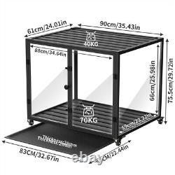 Meuble de cage pour chien en bois massif avec table d'extrémité en verre anti-rayures