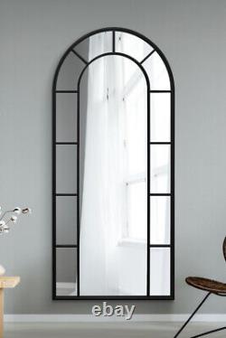 Miroir d'appui/mural noir encadré en arc de MirrorOutlet, grand format, 75 x 33 pouces (190 x 85 cm).