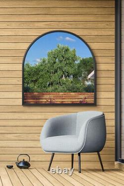 Miroir de jardin arqué avec cadre noir de grande taille de 39 x 39 pouces (100x100cm) de Mirroroutlet