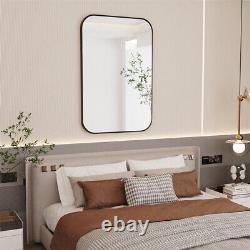 Miroir de salle de bain noir extra-large avec coin rond, miroir mural anti-éclats