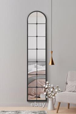 Miroir sur pied/mural noir encadré en arc de MirrorOutlet - 75 x 16 pouces (190 x 40 cm)
