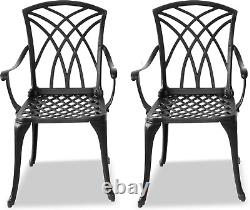 OSHOWA 2-Grandes chaises de jardin et de patio avec accoudoirs en aluminium moulé noir.