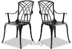 OSHOWA 2-Grandes chaises de jardin et de patio avec accoudoirs en aluminium moulé noir.