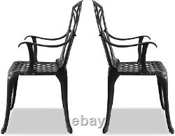 OSHOWA 2-Grandes chaises de jardin et de patio avec accoudoirs en aluminium moulé noir.