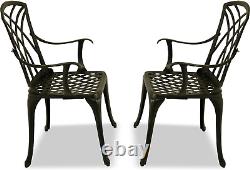 OSHOWA 2-Grandes chaises de jardin et de patio avec accoudoirs en aluminium moulé noir.