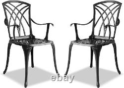 OSHOWA 2-Grandes chaises de jardin et de patio avec accoudoirs en aluminium moulé noir.