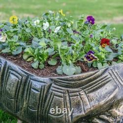 Sculpture et pot de jardin en aluminium en forme de grande tortue deux-en-un.